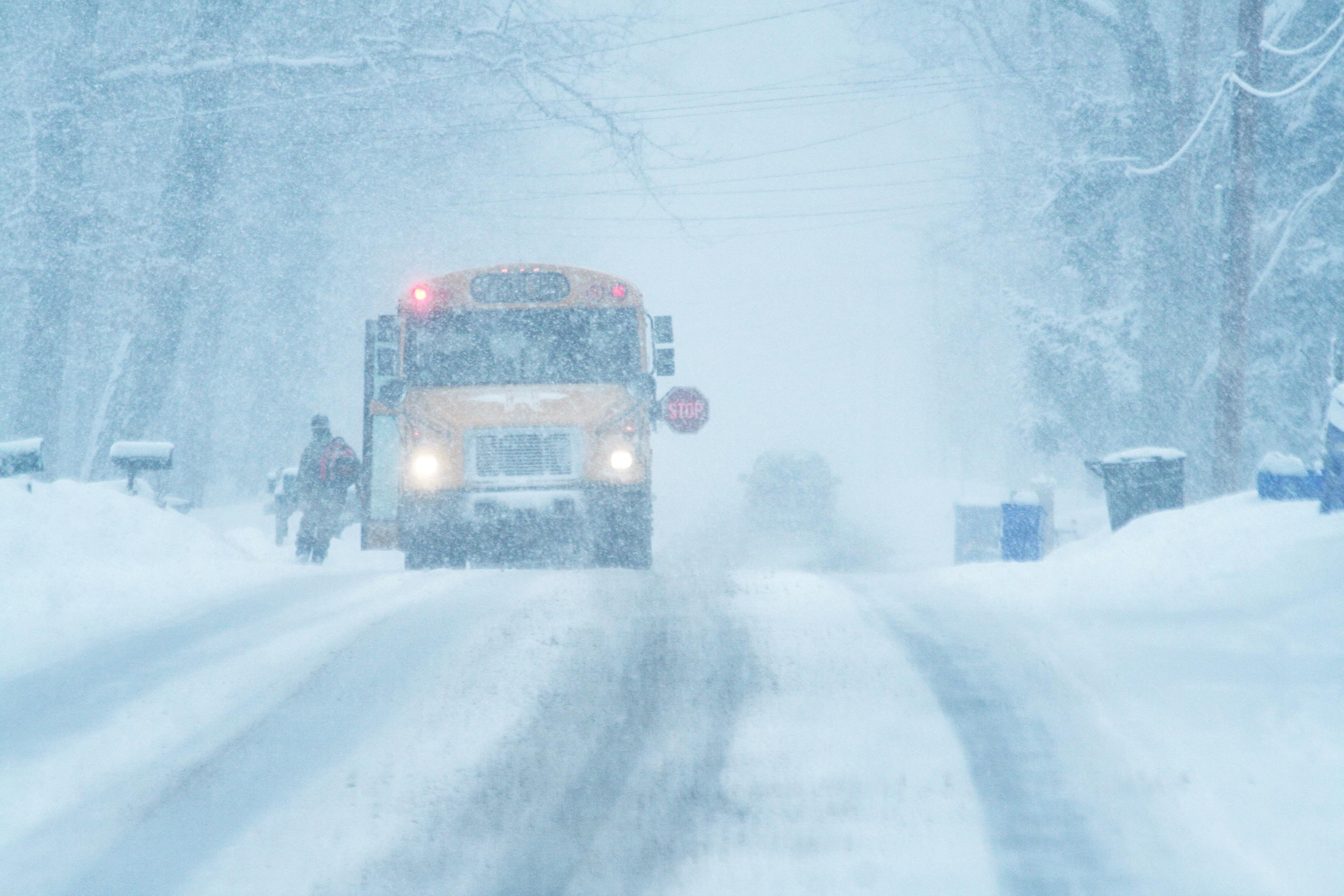 school bus in snow storm