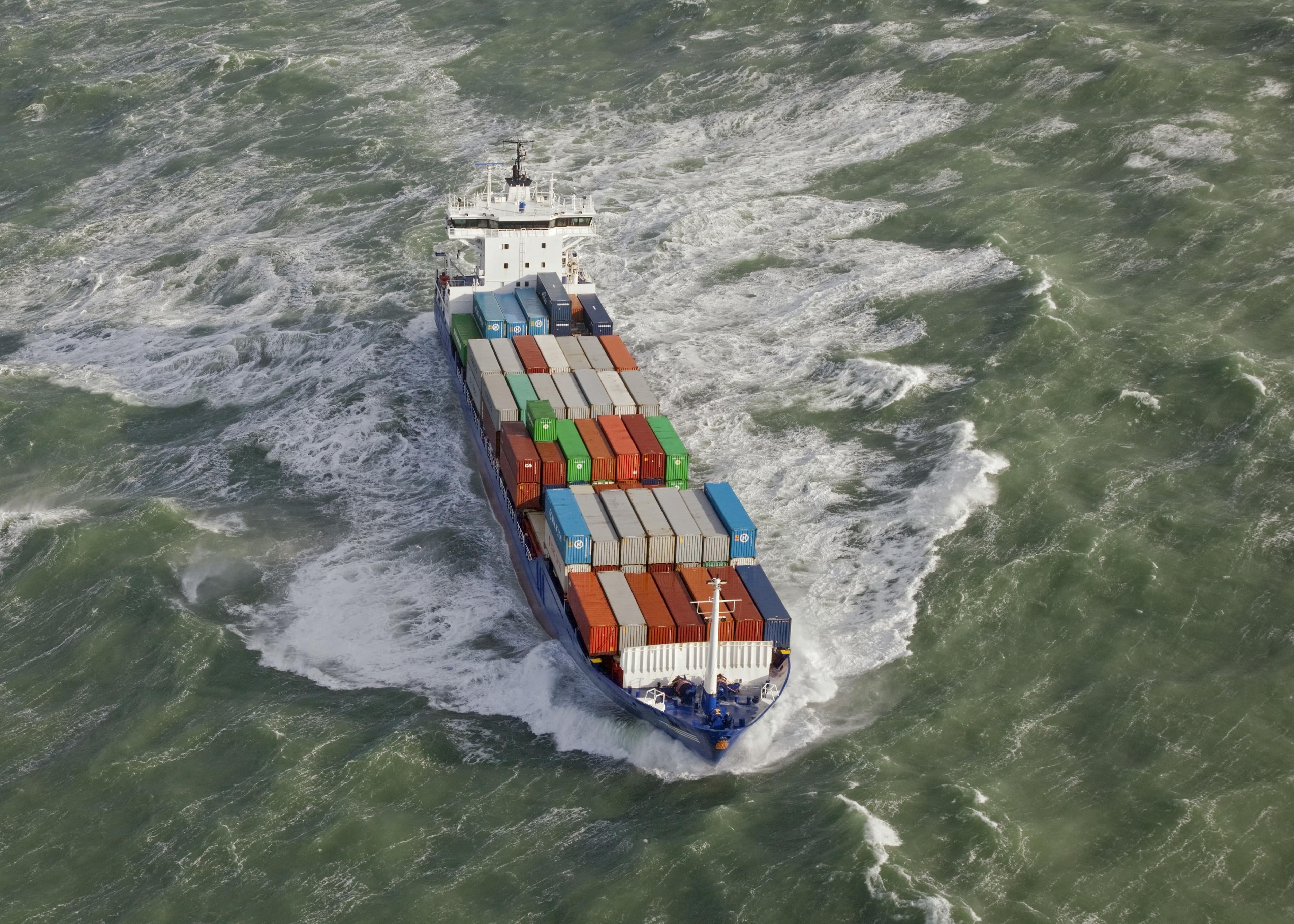 Container ship in rough sea